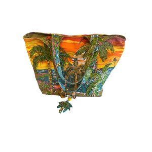Cappelli Tropical Beach Tote Bag Palm Tree Charm Multicolor Canvas Zip Closure